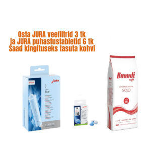 JURA Claris Blue+ ja puhastustabletid 6 tk + 1 kg tasuta kohvi